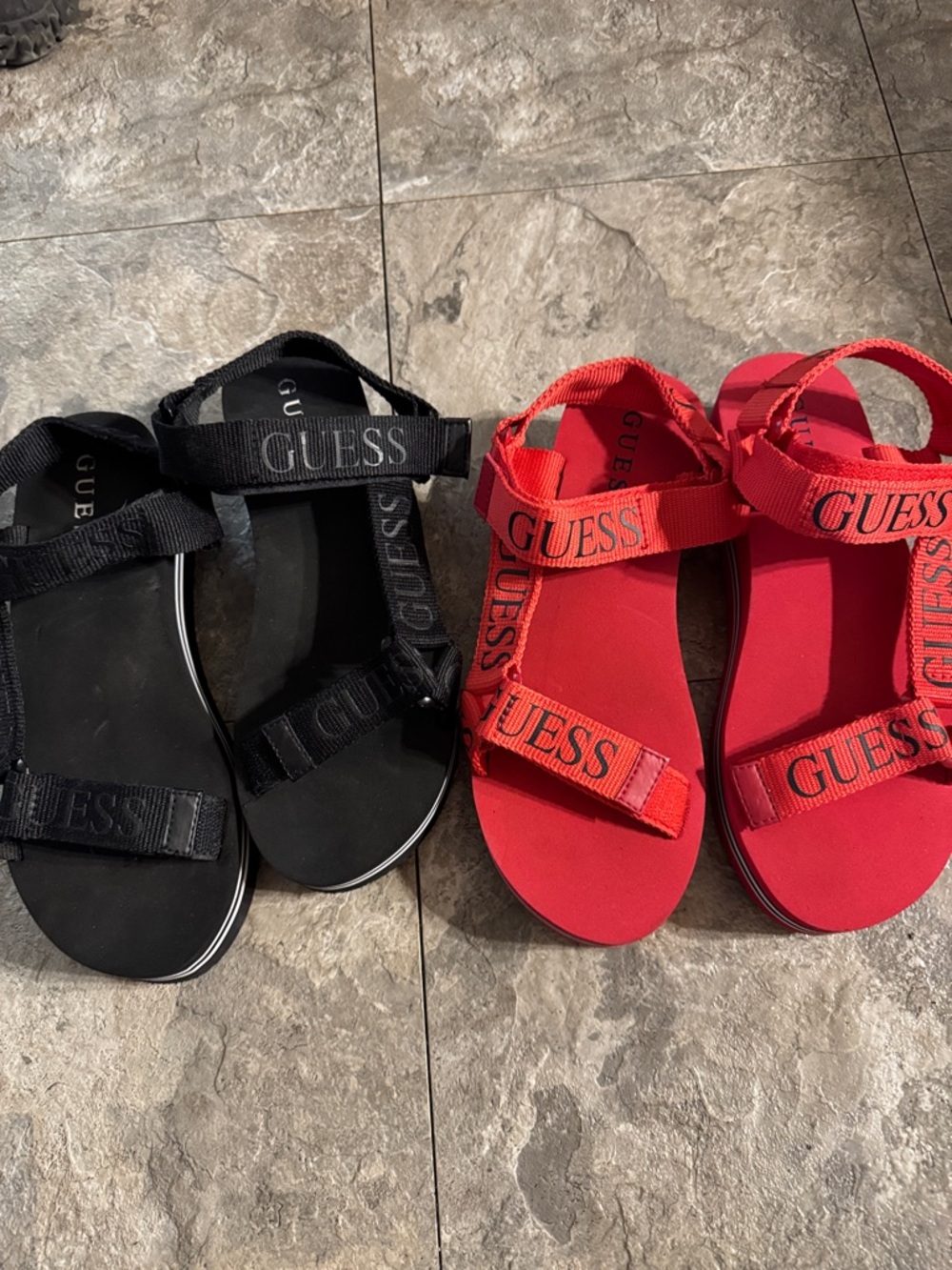Guess Logo-Strap Sandals in Black and Red bundle 💋🖤